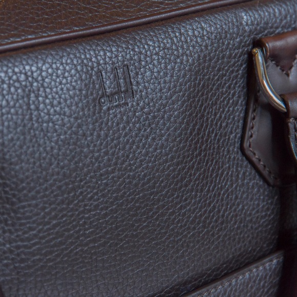 New Authentic Dunhill Boston Full-Grain Classic Brown Leather Fashion Briefcase - Picture 7 of 16